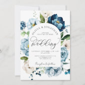 Rustikales Navy Blue All in 1 Budget QR Code Hochz Einladung (Vorderseite)