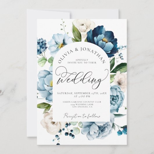 Rustikales Navy Blue All in 1 Budget QR Code Hochz Einladung (Vorderseite)