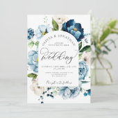 Rustikales Navy Blue All in 1 Budget QR Code Hochz Einladung (Stehend Vorderseite)