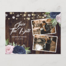 Rustikales Navy Blue Blush Save the Date Foto