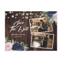Rustikales Navy Blue Blush Save the Date Foto