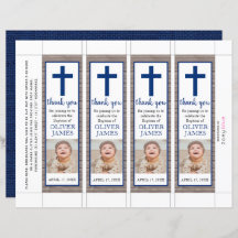 Rustikales Navy Blue Boy Taufe Foto Lesezeichen