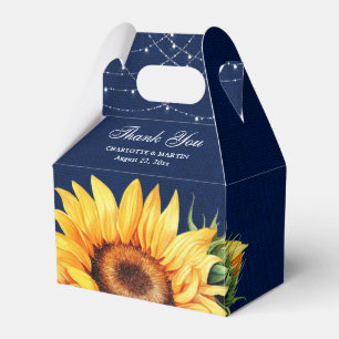Rustikales Navy Blue Burlap Sonnenblume Blütenmono Geschenkschachtel