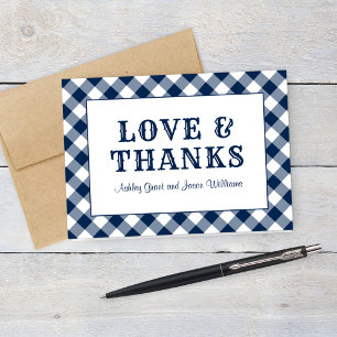 Rustikales Navy Blue Gingham Kariert Wedding Monog Dankeskarte