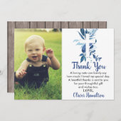 Rustikales Navy Blue Greenerity Cross Boy Baptism  Dankeskarte (Vorne/Hinten)