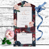 Rustikales Navy Blue Peach & Burgund Floral Dinner All In One Einladung