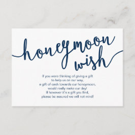 Rustikales Navy Blue Script, Hochzeitshoneymoon Wi Begleitkarte