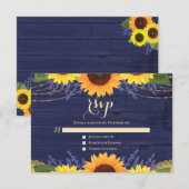 Rustikales Navy Blue Sunflower Lavender Wedding RS RSVP Karte (Vorne/Hinten)