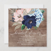 Rustikales Navy Blue und Blush Blume Brautparty Einladung (Vorderseite)