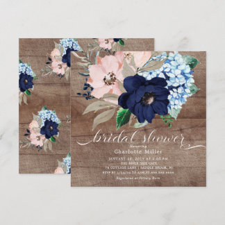 Rustikales Navy Blue und Blush Blume Brautparty Einladung