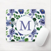 Rustikales Navy Blue Watercolor Floral Monogram Mousepad (Mit Mouse)