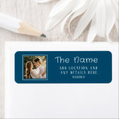 Rustikales Navy Blue Wedding Foto Label (Insitu)