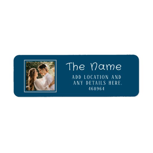 Rustikales Navy Blue Wedding Foto Label (Vorne)