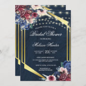 Rustikales Navy Blue Wood String Light Brautparty Einladung (Vorne/Hinten)