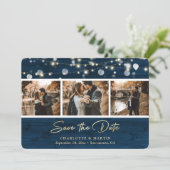 Rustikales Navy Blue Wood Wedding Foto Save the Da Save The Date (Stehend Vorderseite)