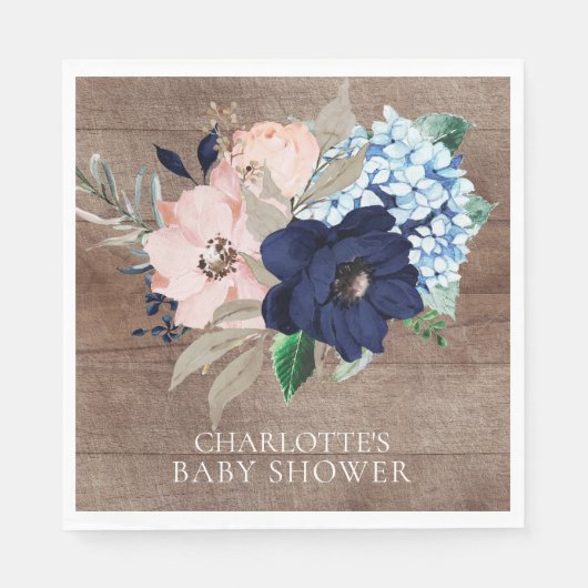 Rustikales Navy & Blush Blumenduschpapier Napkins Serviette (Vorderseite)