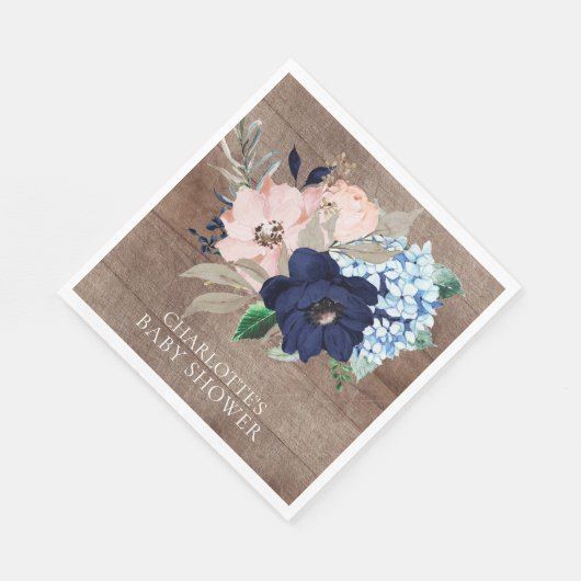 Rustikales Navy & Blush Blumenduschpapier Napkins Serviette (Ecke)