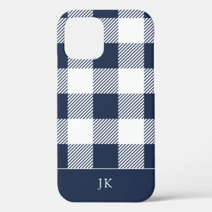 Rustikales Navy Kariertes Muster Monogramm Case-Mate iPhone Hülle
