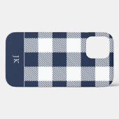 Rustikales Navy Kariertes Muster Monogramm Case-Mate iPhone Hülle (Rückseite (Horizontal))