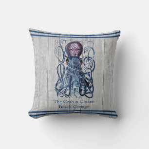 Rustikales Navy Octopus Coastal Graues Holz Kissen