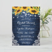 Rustikales Navy String Lights Sonnenblumen Brautpa Einladung (Stehend Vorderseite)