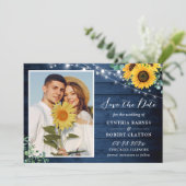 Rustikales Navy Wood Sonnenblumen String Lights Fo Save The Date (Stehend Vorderseite)