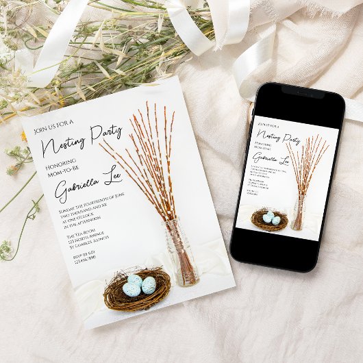 Rustikales Nesting Party Blue Eggs Baby Dusche Einladung