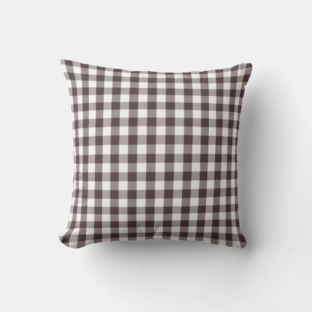 Rustikales Neutral Braun Weiß Gingham Büffel Karo  Kissen (Vorderseite)