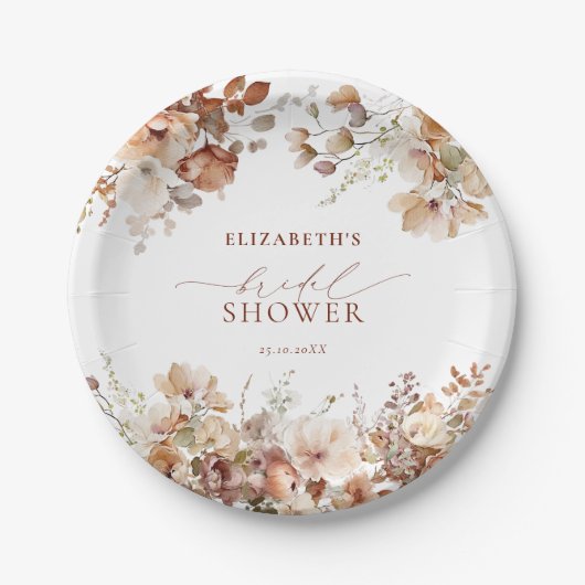 Rustikales neutrales Boho-Brautparty Pappteller (Vorderseite)