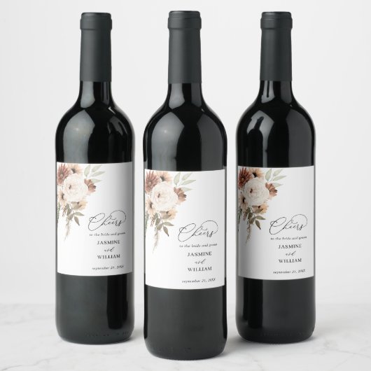 Rustikales neutrales Boho-Flora-Weinlabel 2 Weinetikett (Flaschen)