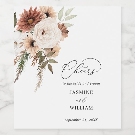 Rustikales neutrales Boho-Flora-Weinlabel 2 Weinetikett (Einzelnes Label)