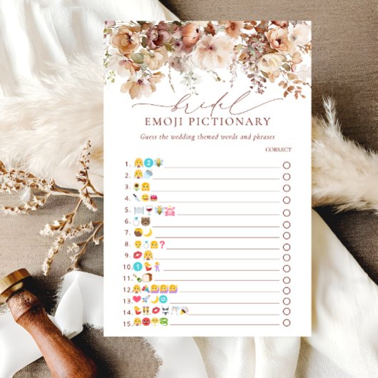 Rustikales neutrales Boho Floral Emoji Pictionary