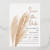 Rustikales, neutrales Boho Pampas Save the Date Folieneinladung (Vorderseite)