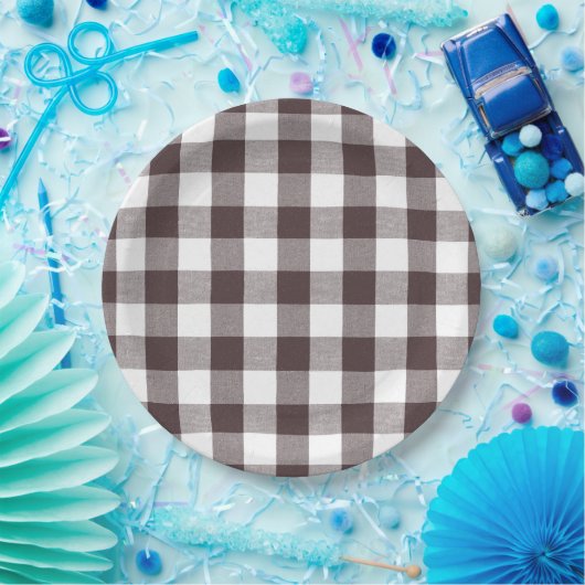 Rustikales neutrales Brown White Gingham Buffalo K Pappteller (Party)