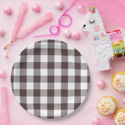 Rustikales neutrales Brown White Gingham Buffalo K Pappteller (Party)