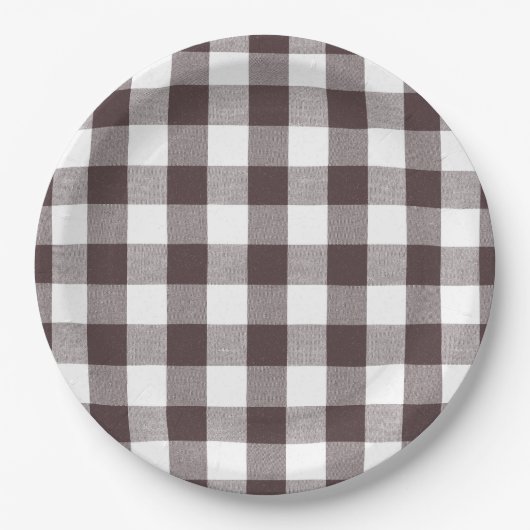 Rustikales neutrales Brown White Gingham Buffalo K Pappteller (Vorderseite)