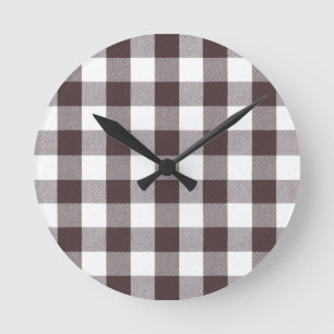 Rustikales neutrales Brown White Gingham Buffalo K Runde Wanduhr
