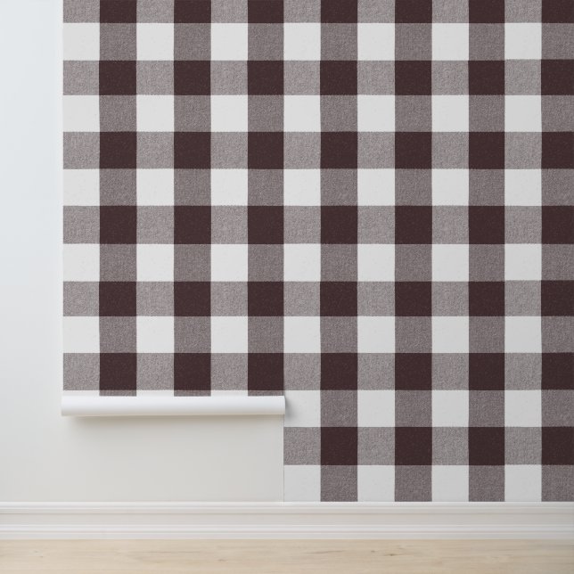 Rustikales neutrales Brown White Gingham Buffalo K Tapete (Anwendung)