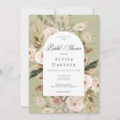 Rustikales neutrales Tan Green Floral Arch Brautpa Einladung (Vorderseite)