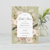 Rustikales neutrales Tan Green Floral Arch Brautpa Einladung (Stehend Vorderseite)