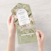 Rustikales neutrales Tan- und grünes Blumenarchess All In One Einladung (Abreißen)