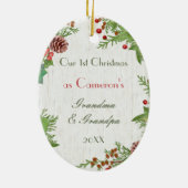 Rustikales New Grandeleltern 1. Weihnachtsfest Fot Keramik Ornament (Hinten)