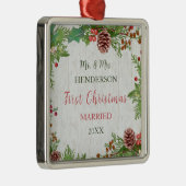 Rustikales Newlyweds 1. Weihnachtsmeilenstein Ornament Aus Metall (Rechts)