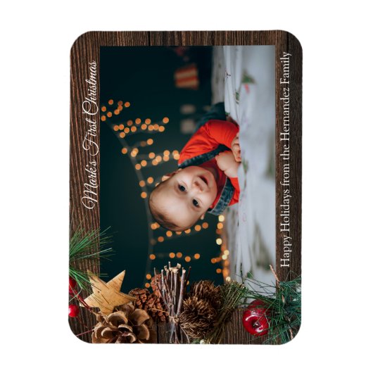 Rustikales Niedlich Baby's First Christmas Holiday Magnet (Vertikal)