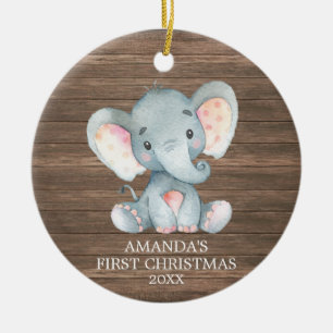 Rustikales Niedlich Elephant Baby First Christmas Keramik Ornament