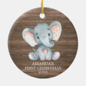 Rustikales Niedlich Elephant Baby First Christmas Keramik Ornament (Hinten)