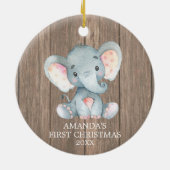 Rustikales Niedliches Elefant Baby Erstes Weihnach Keramik Ornament (Hinten)