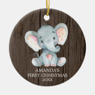 Rustikales Niedliches Elefant Baby Erstes Weihnach Keramik Ornament