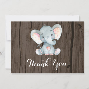 Rustikales Niedliches Elefant Baby Grau Dankeskarte