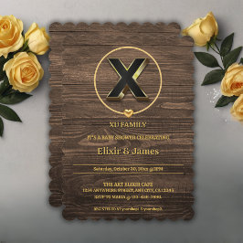 Rustikales Niedliches Gold Heart Monogram Family B Einladung